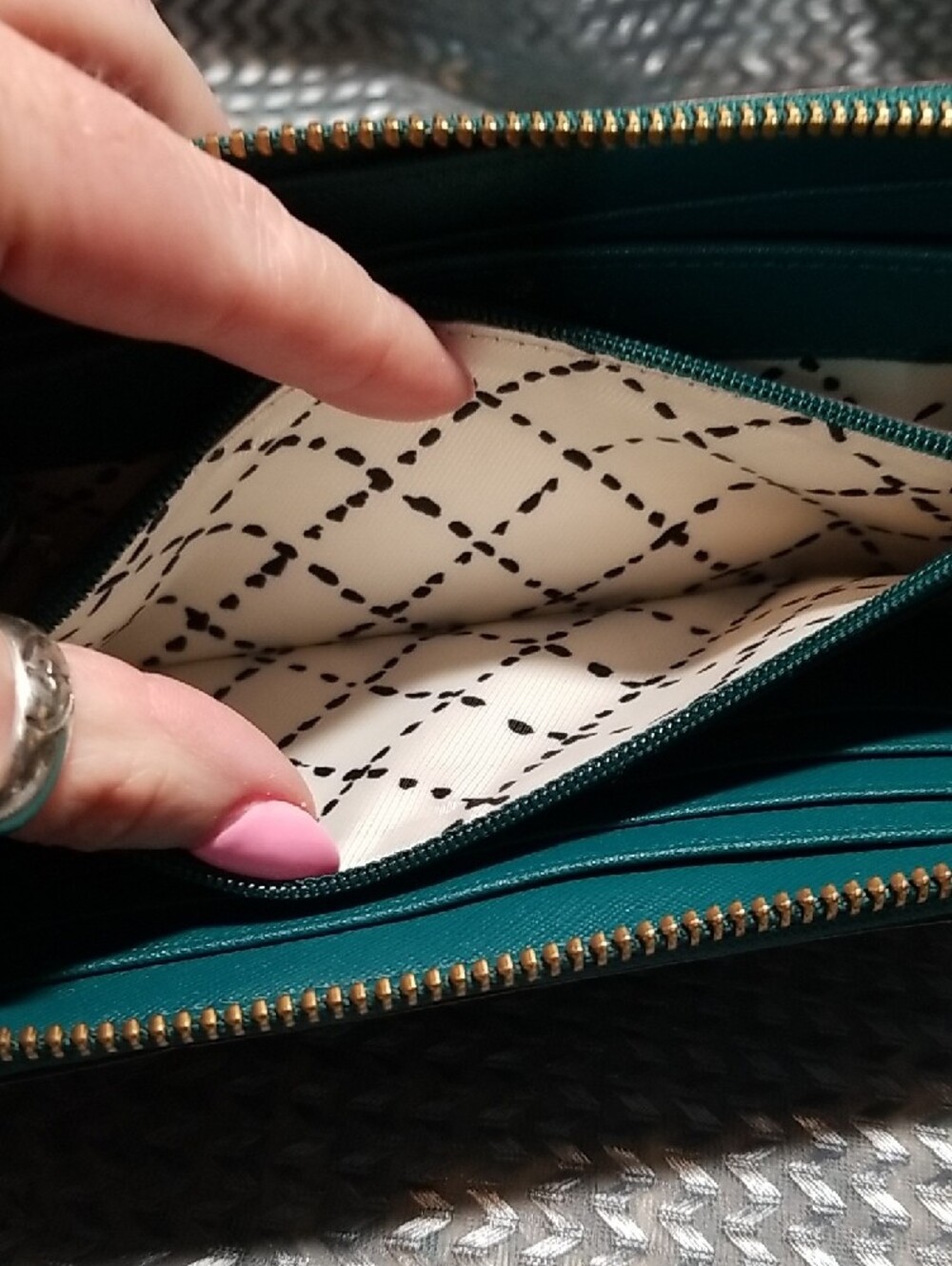 kate spade Teal Zip-Around Wristlet Wallet with Gold Accents - Picture 6 of 8